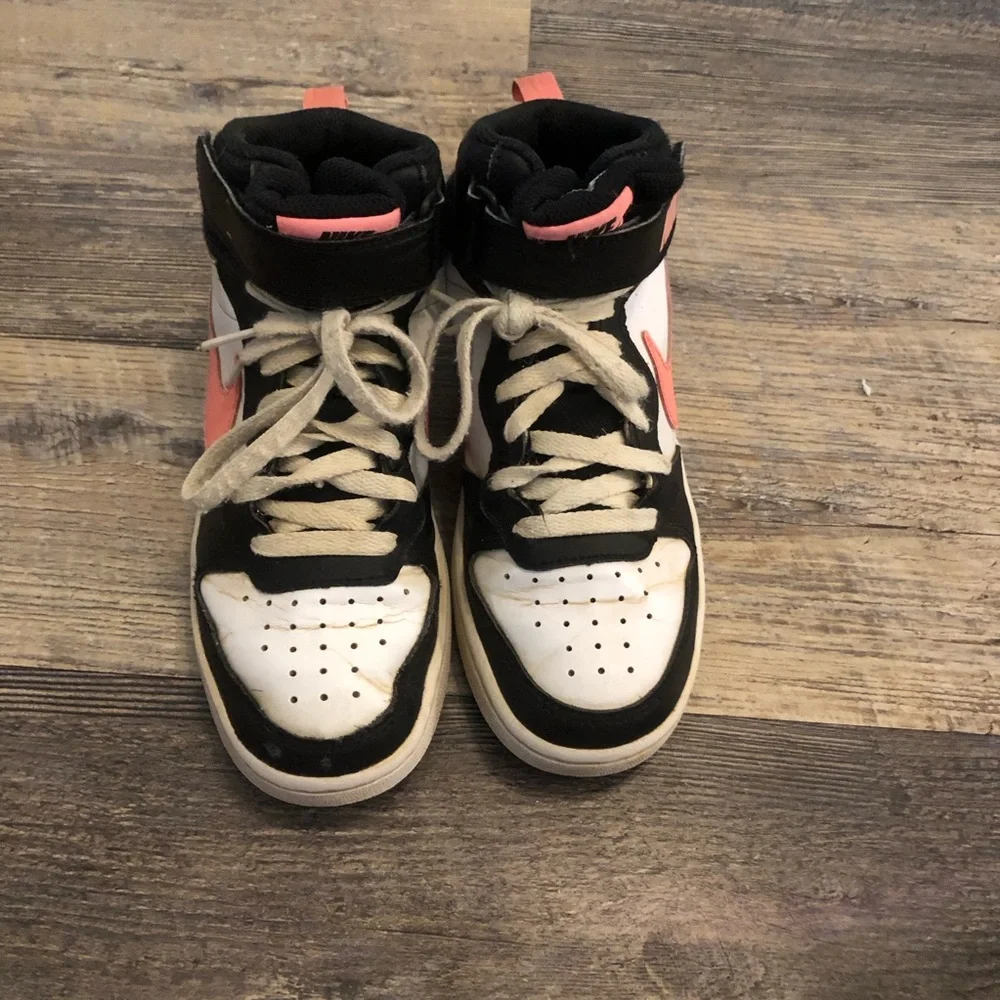 Nike Girls Court Borough Mid 2 Black/Sunset Pulse- White Sneaker - size 4